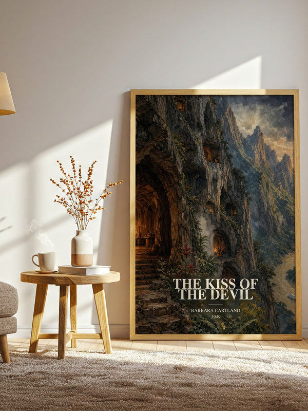 The Kiss Of The Devil watercolour print in frame leaning in hallway – romance wall art
