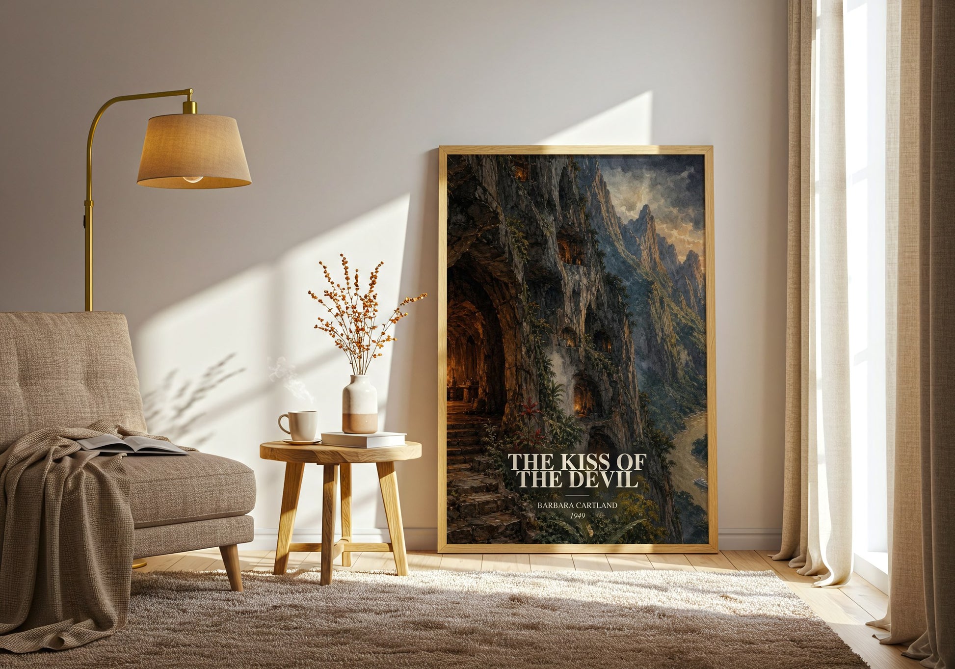 The Kiss Of The Devil watercolour print in frame leaning in hallway – romance wall art
