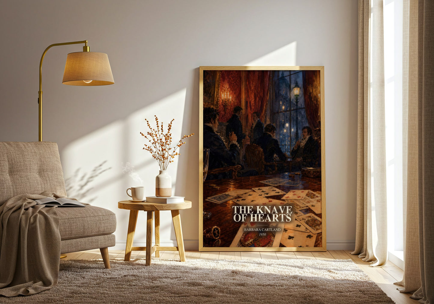 The Knave Of Hearts watercolour print in frame leaning in hallway – romance wall art
