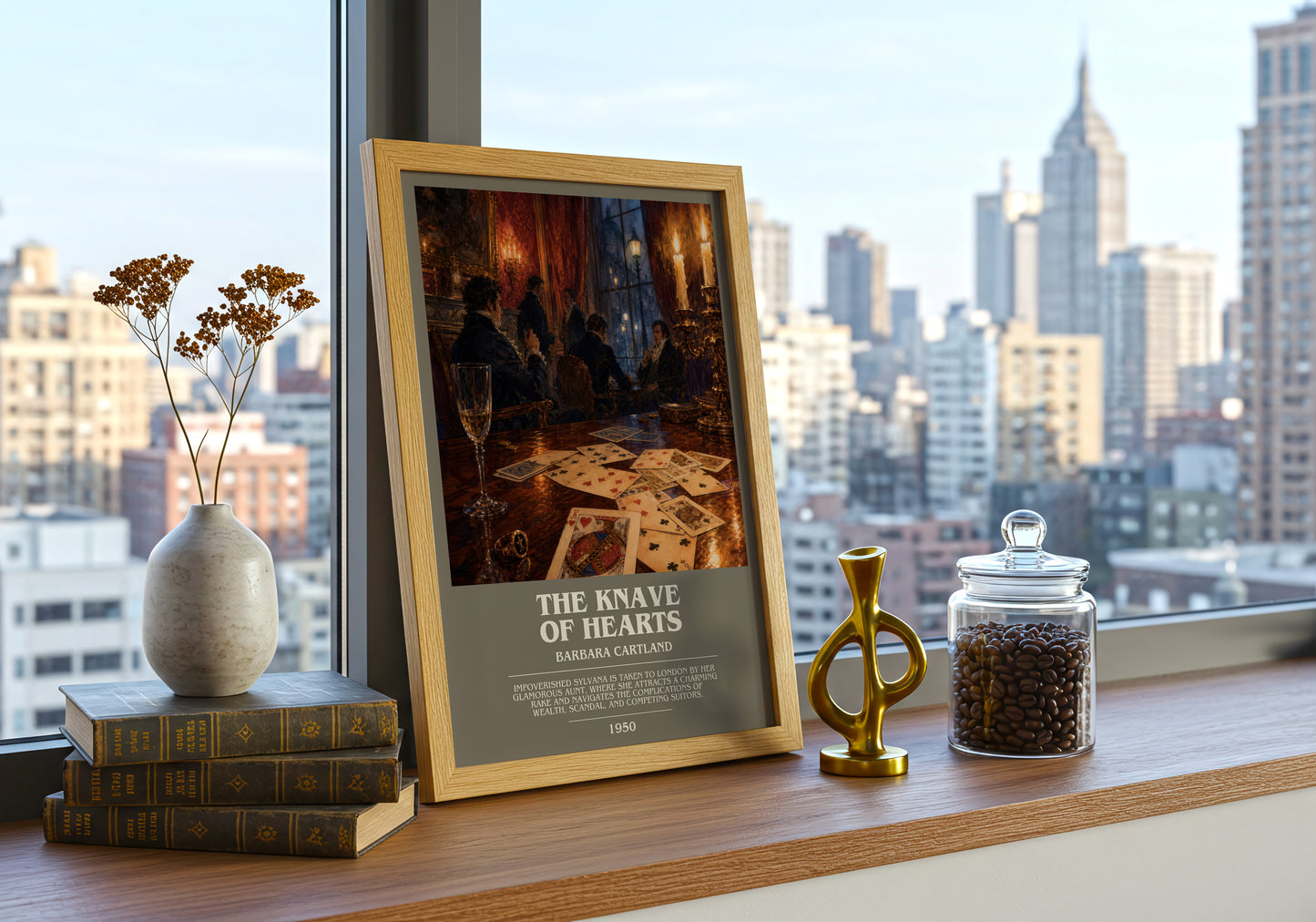 The Knave Of Hearts bookish print framed by window – literary home decor
