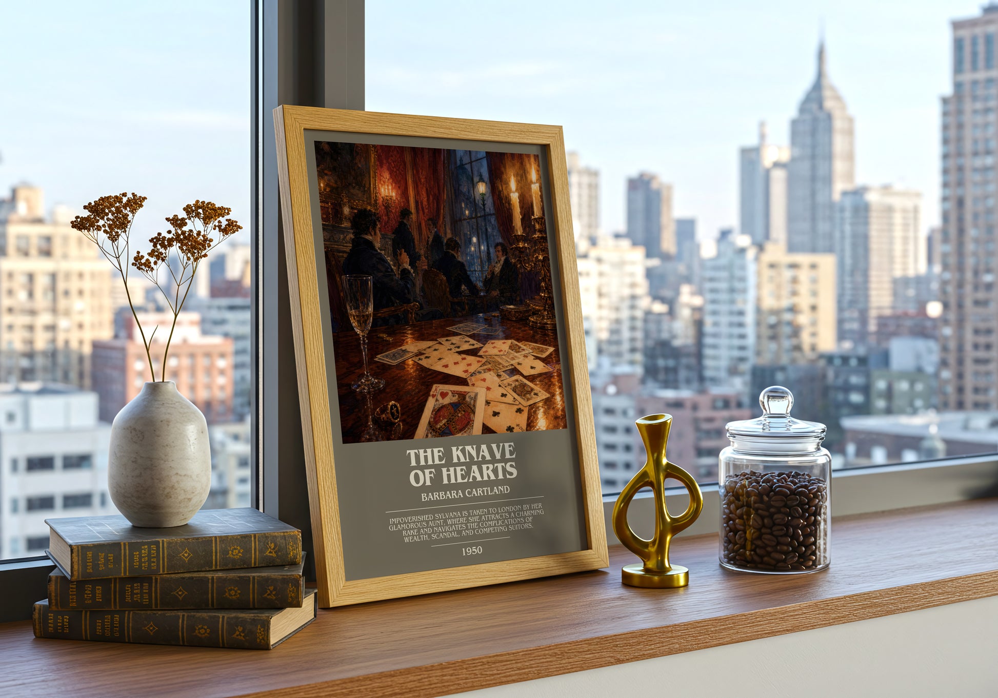 The Knave Of Hearts bookish print framed by window – literary home decor