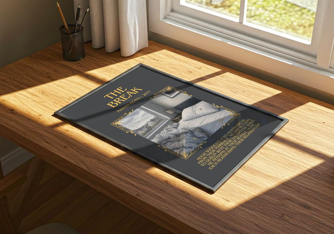The Break Minimalist Book Poster by Marian Keyes – print on a sunlit desk