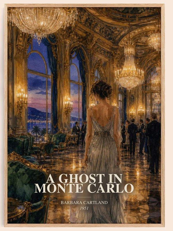 A Ghost In Monte Carlo watercolour book poster by Barbara Cartland – framed literary art print