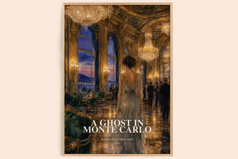 A Ghost In Monte Carlo watercolour book poster by Barbara Cartland – framed literary art print