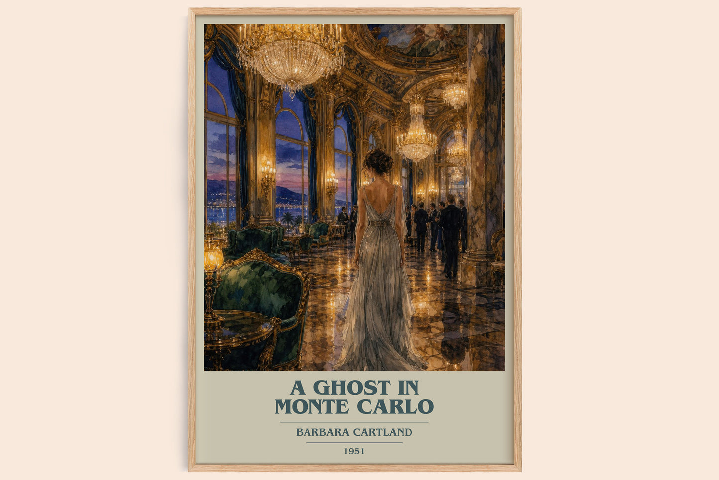 A Ghost In Monte Carlo book cover book poster by Barbara Cartland – framed literary art print