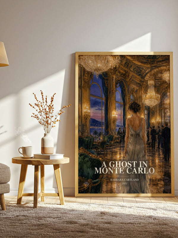A Ghost In Monte Carlo watercolour print in frame leaning in hallway – romance wall art