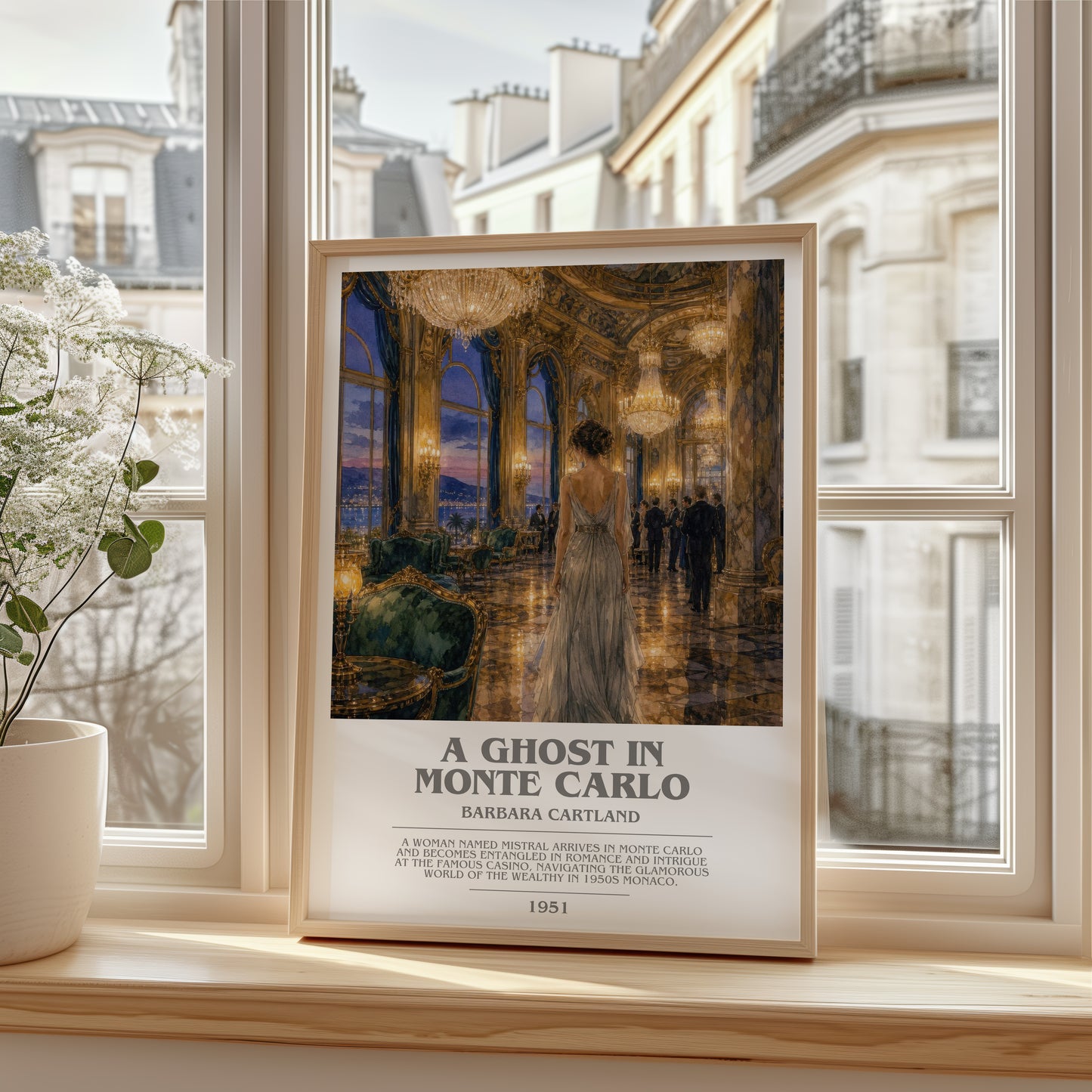 A Ghost In Monte Carlo bookish poster colour and style options – Barbara Cartland book art