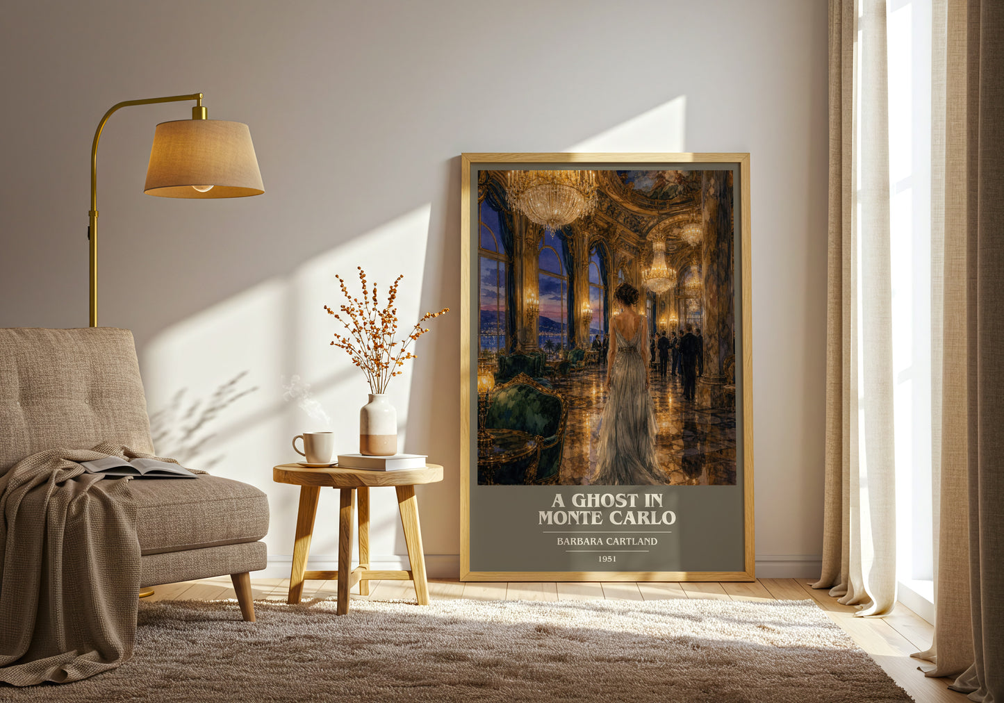 A Ghost In Monte Carlo book cover print on bookshelf – Barbara Cartland fan gift
