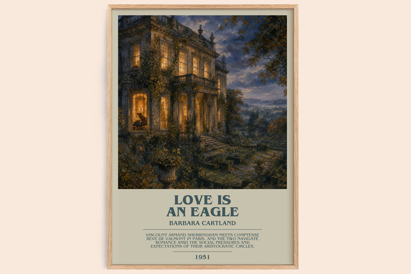 Love Is An Eagle bookish book poster by Barbara Cartland – framed literary art print