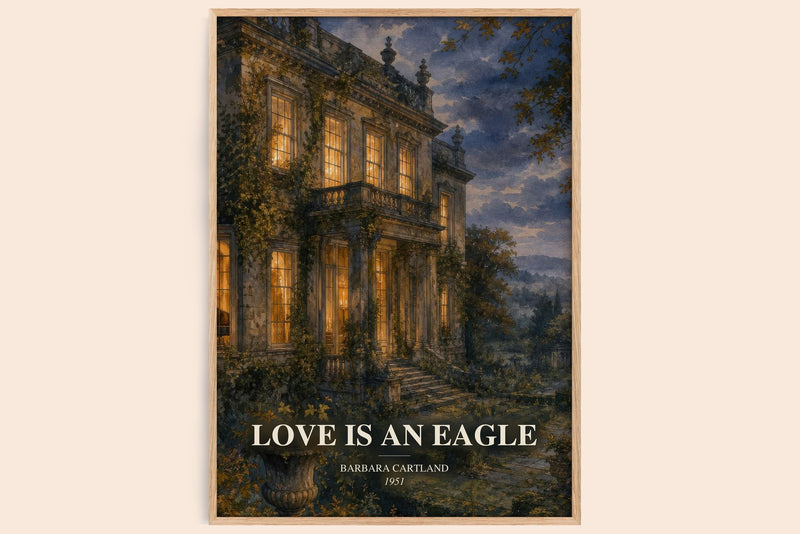 Love Is An Eagle watercolour book poster by Barbara Cartland – framed literary art print