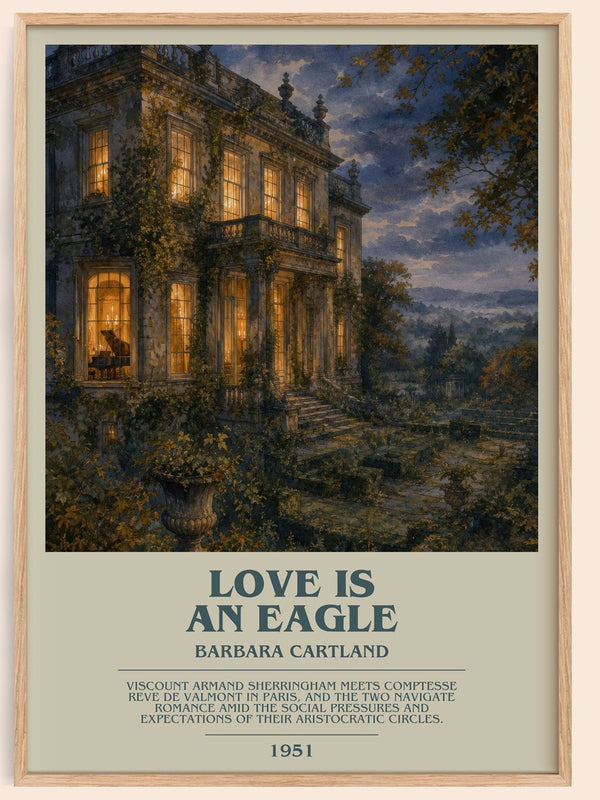 Love Is An Eagle bookish book poster by Barbara Cartland – framed literary art print