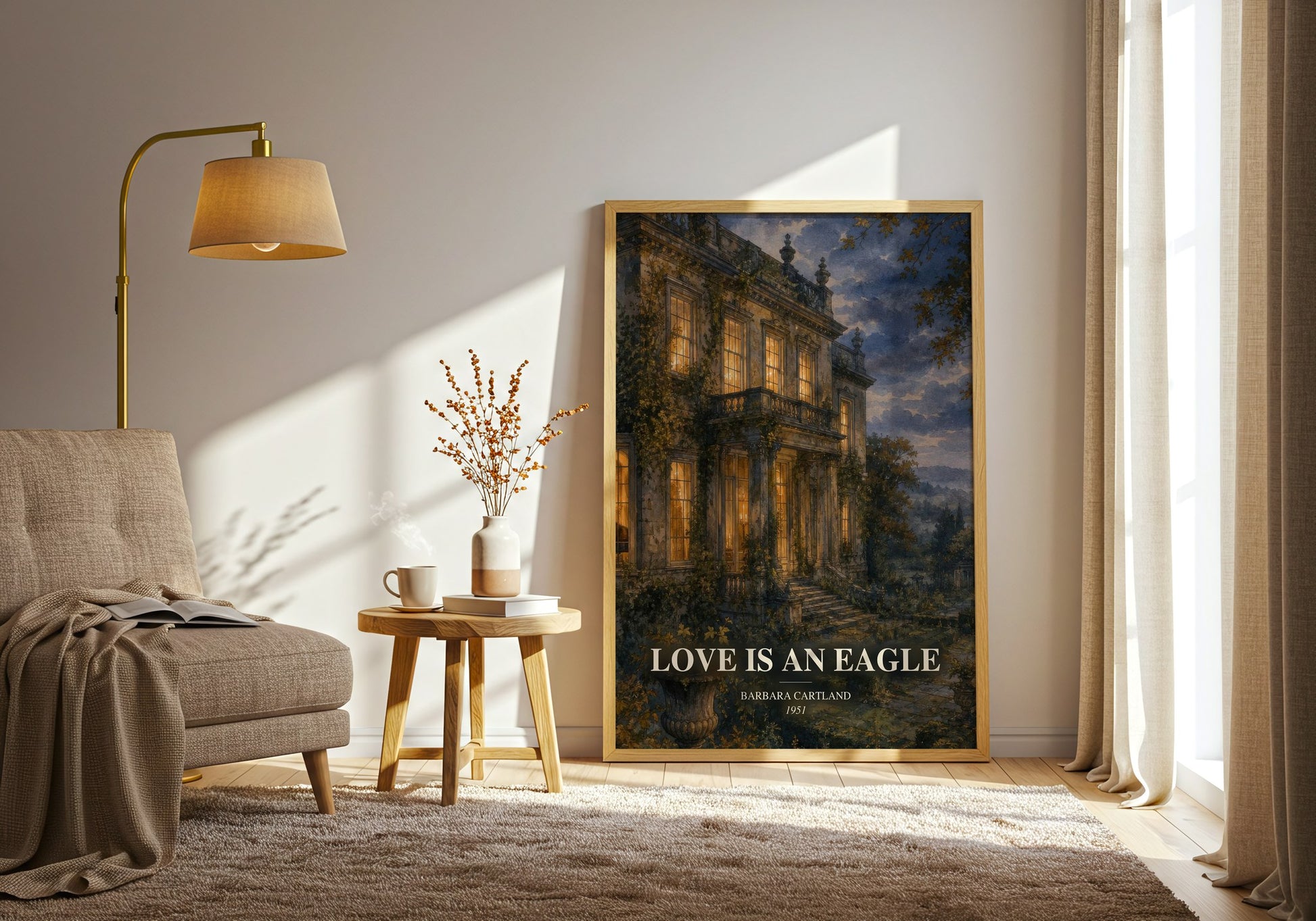 Love Is An Eagle watercolour print in frame leaning in hallway – romance wall art