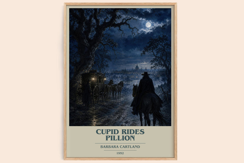 Cupid Rides Pillion book cover book poster by Barbara Cartland – framed literary art print