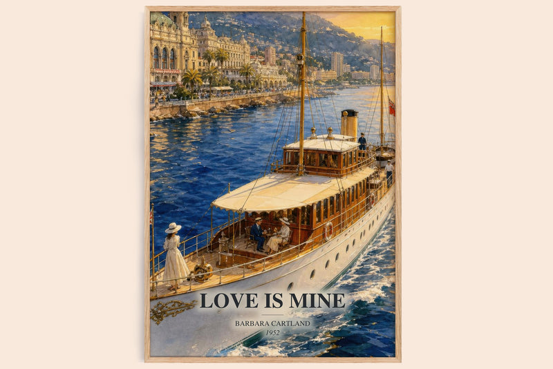 Love Is Mine watercolour book poster by Barbara Cartland – framed literary art print
