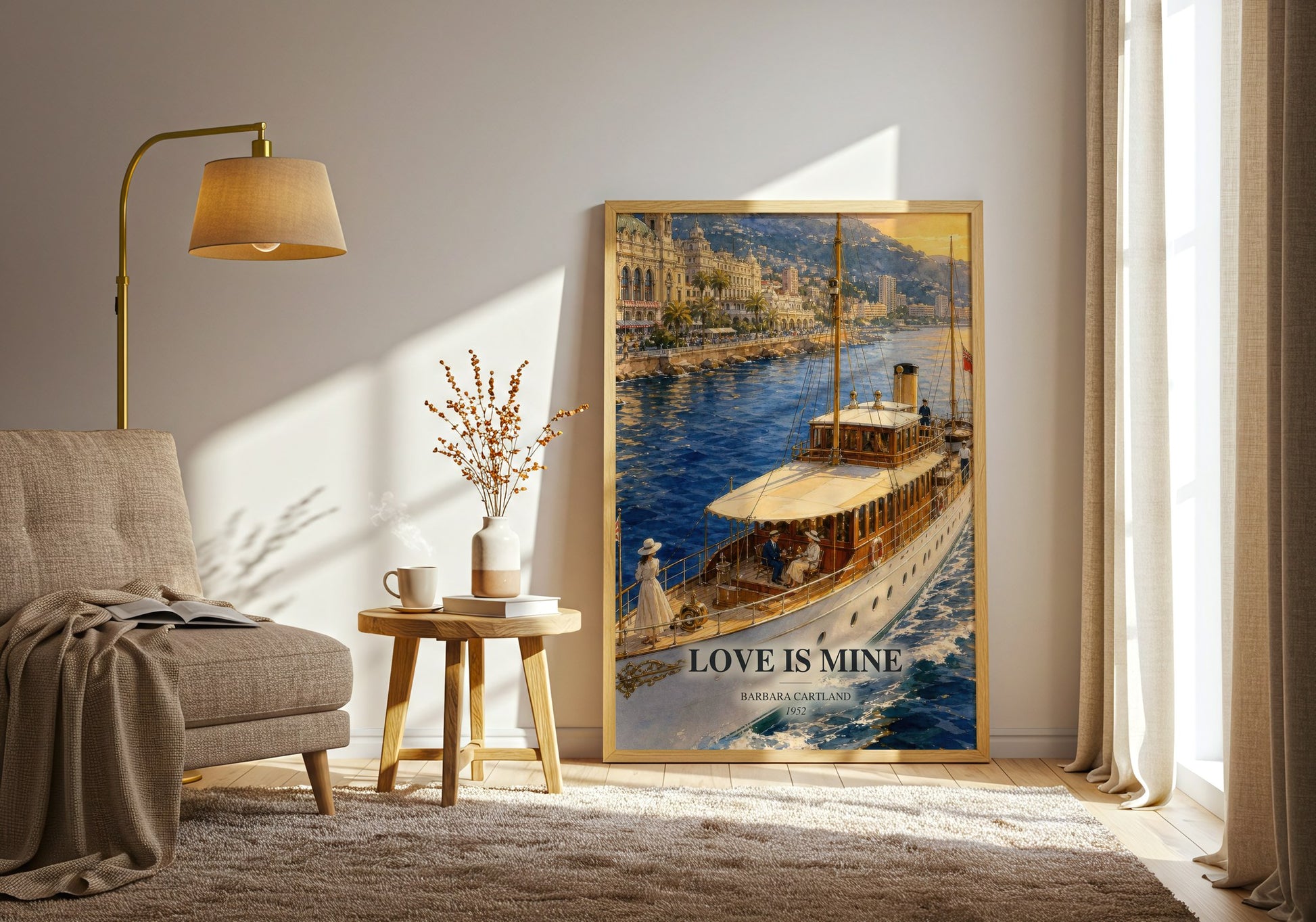 Love Is Mine watercolour print in frame leaning in hallway – romance wall art