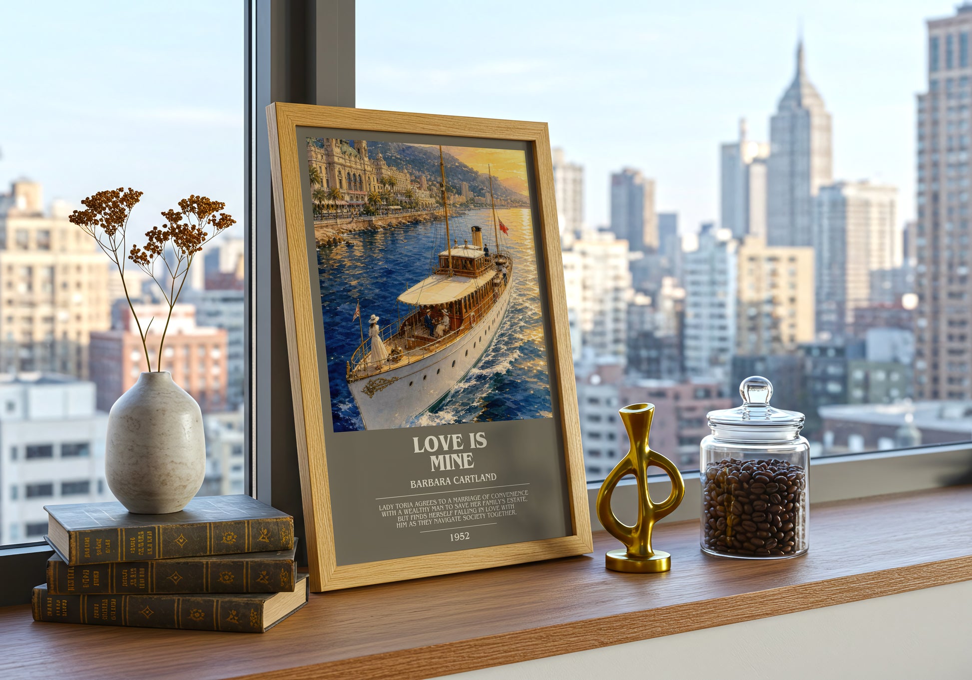 Love Is Mine bookish print framed by window – literary home decor
