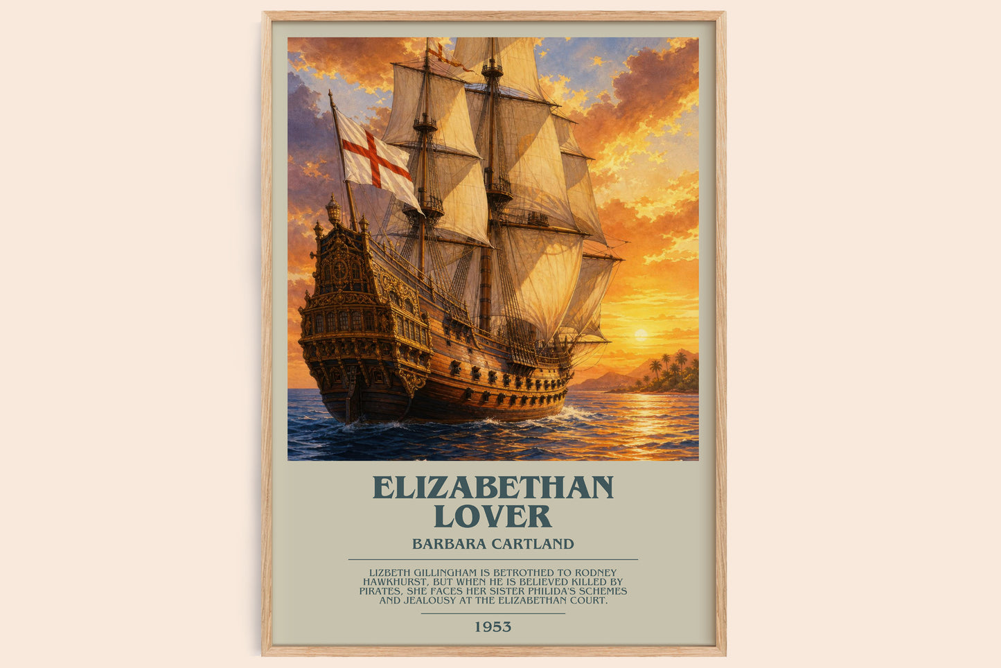 Elizabethan Lover bookish book poster by Barbara Cartland – framed literary art print