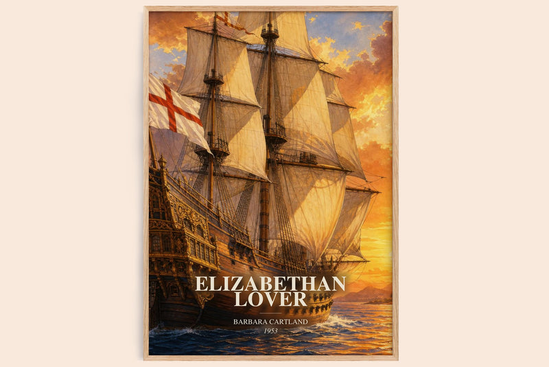 Elizabethan Lover watercolour book poster by Barbara Cartland – framed literary art print