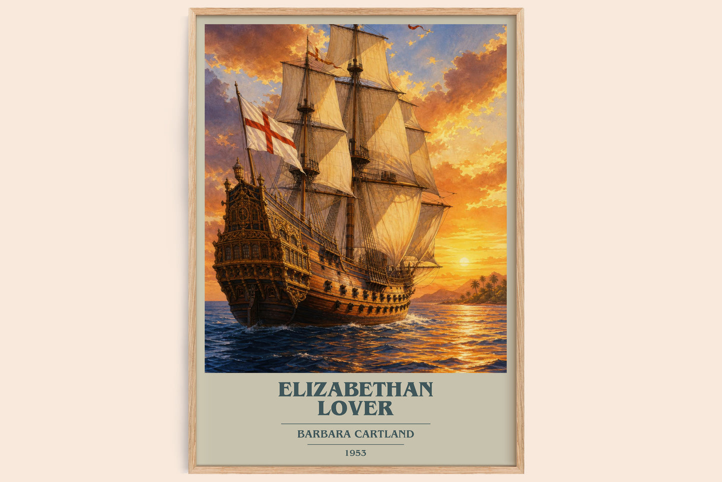 Elizabethan Lover book cover book poster by Barbara Cartland – framed literary art print