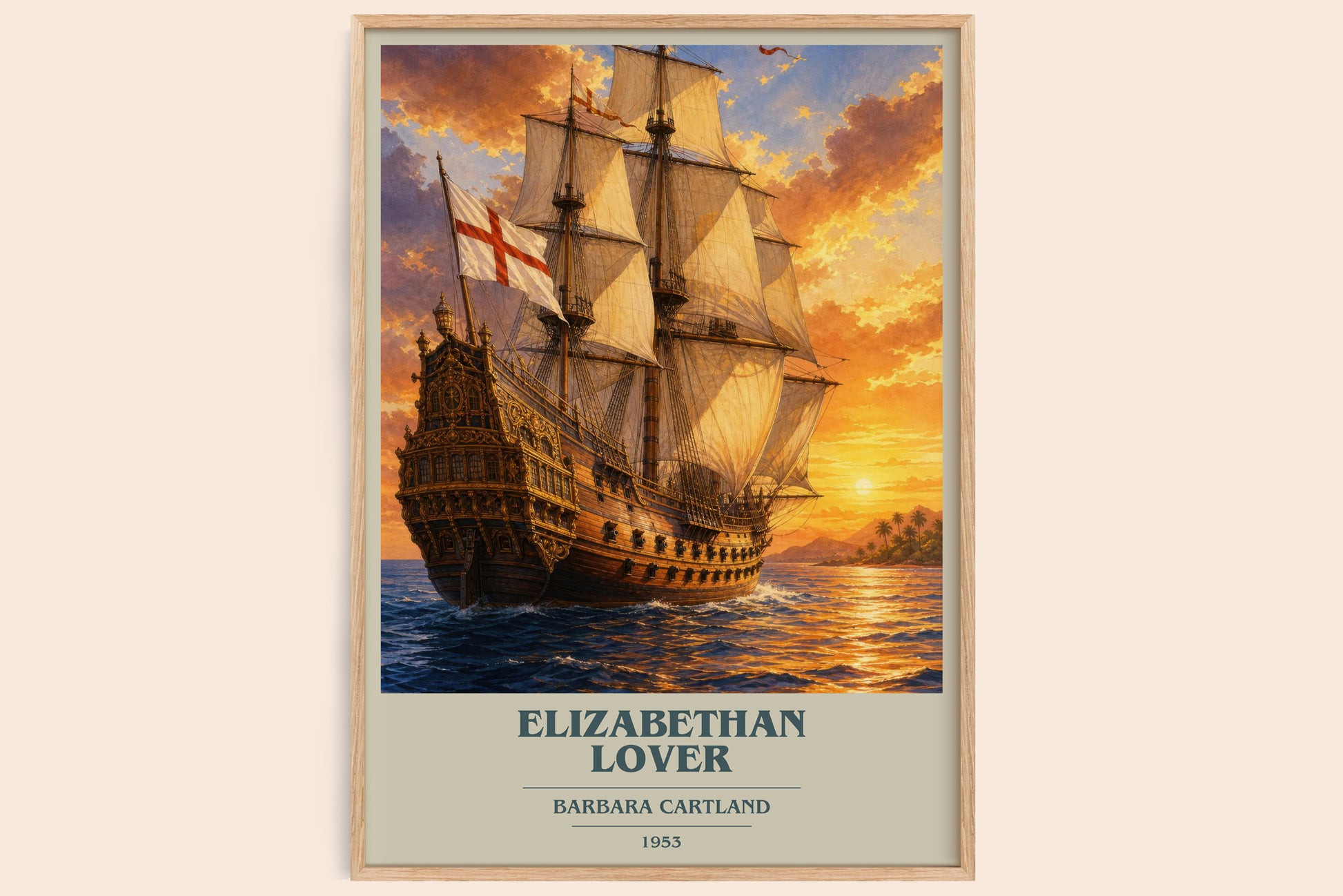 Elizabethan Lover book cover book poster by Barbara Cartland – framed literary art print