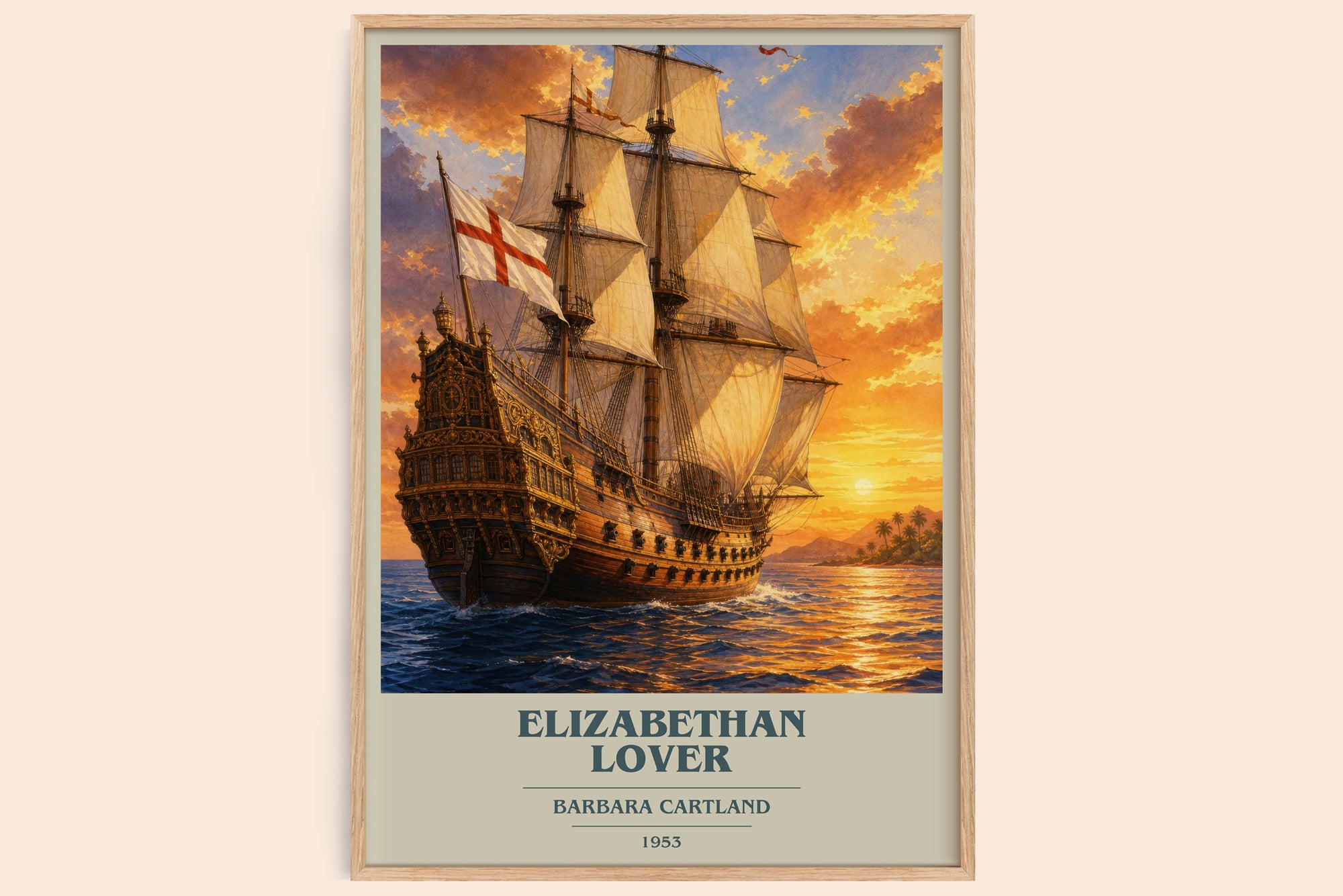 Elizabethan Lover book cover book poster by Barbara Cartland – framed literary art print