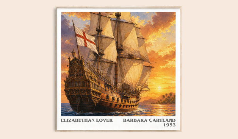 Elizabethan Lover literary book poster by Barbara Cartland – framed literary art print