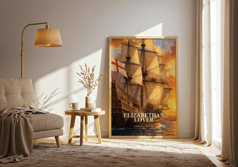 Elizabethan Lover watercolour print in frame leaning in hallway – historical fiction wall art