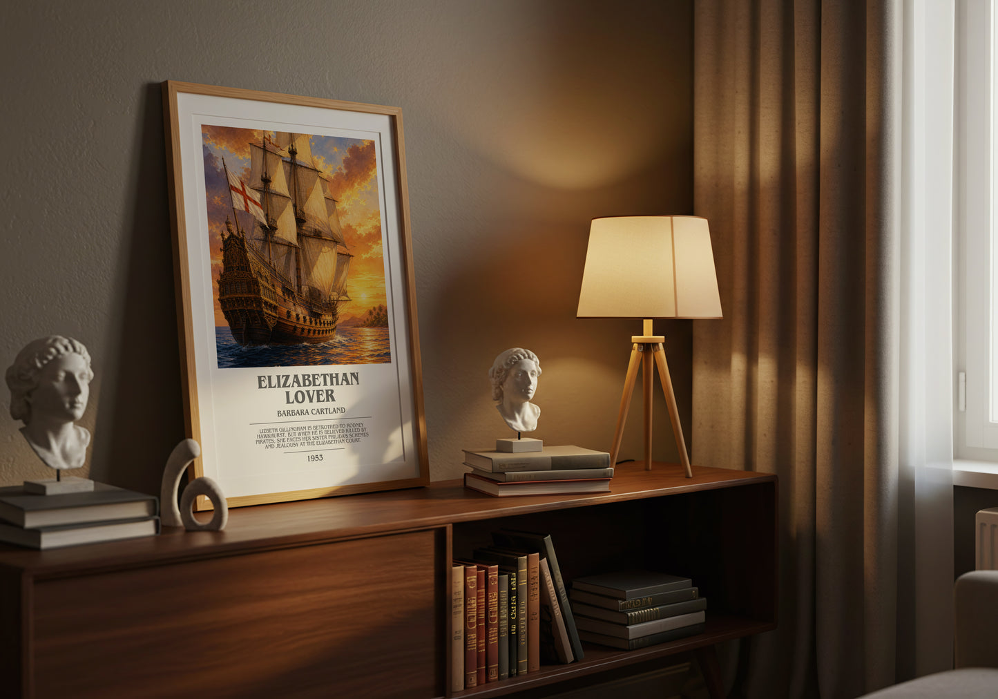 Elizabethan Lover bookish book poster framed on wall – historical fiction wall art