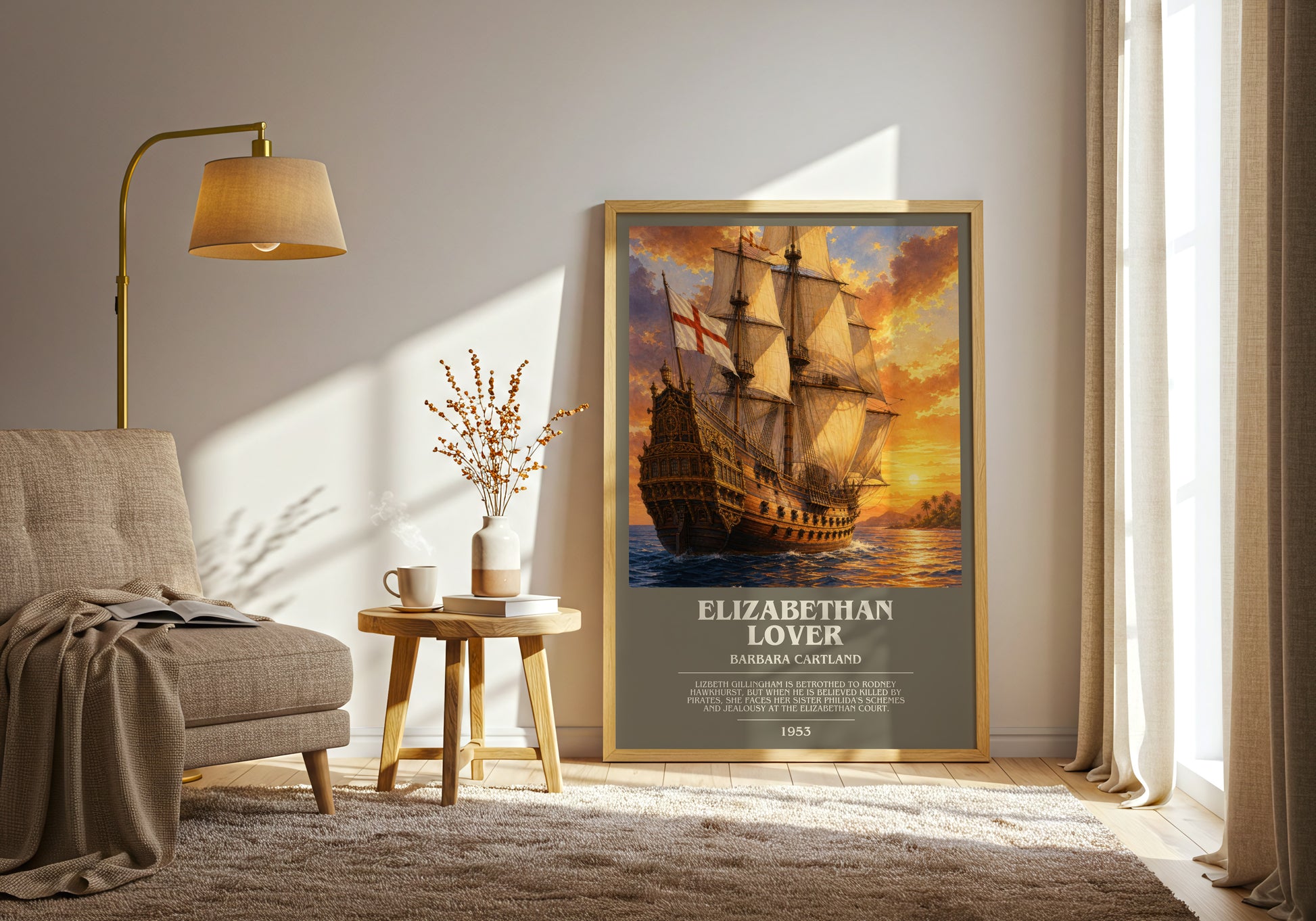 Elizabethan Lover bookish print on bookshelf – Barbara Cartland fan gift