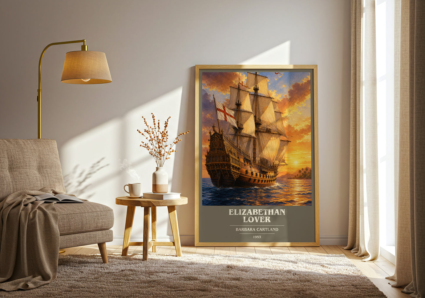 Elizabethan Lover book cover print on bookshelf – Barbara Cartland fan gift