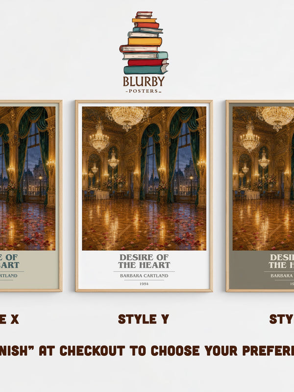 Desire Of The Heart book cover print in frame leaning in hallway – romance wall art