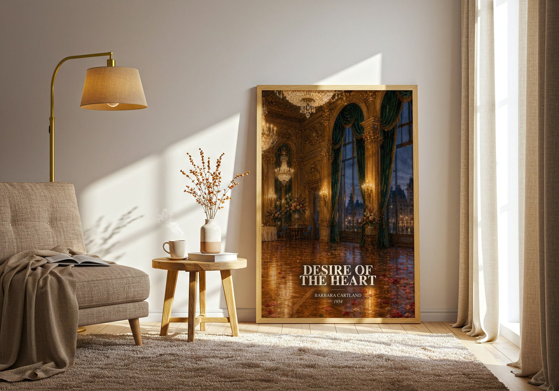 Desire Of The Heart watercolour print in frame leaning in hallway – romance wall art