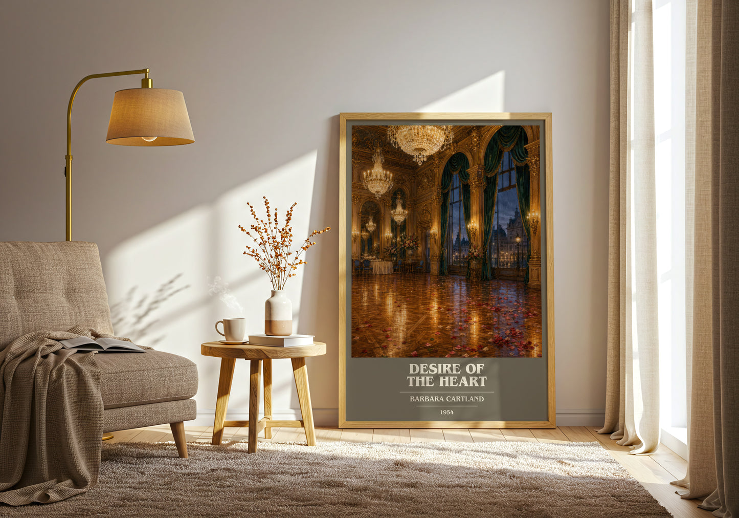 Desire Of The Heart book cover print on bookshelf – Barbara Cartland fan gift