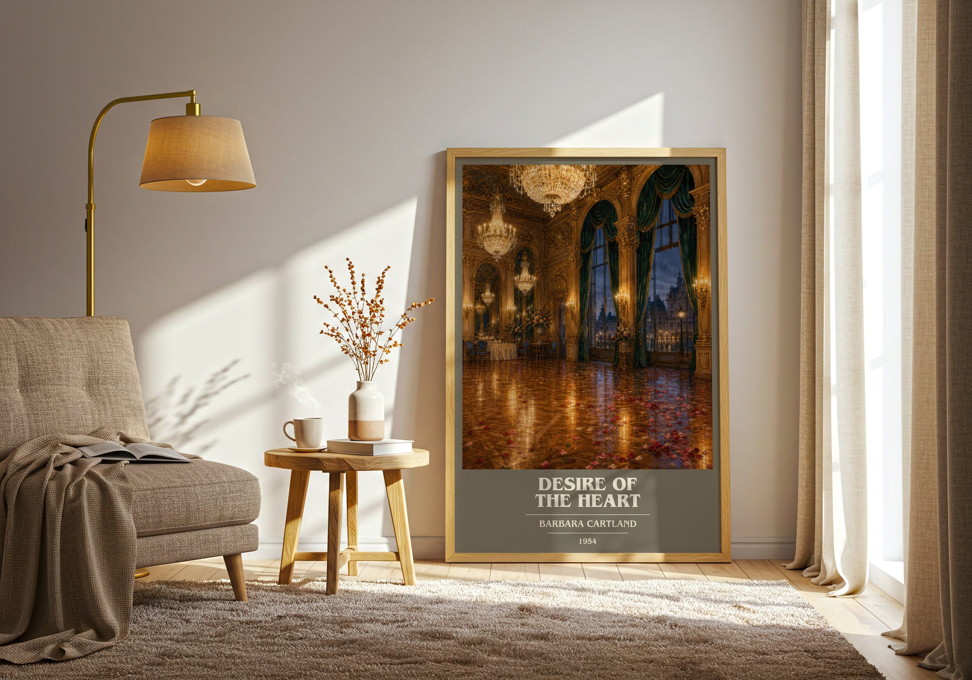 Desire Of The Heart book cover print on bookshelf – Barbara Cartland fan gift