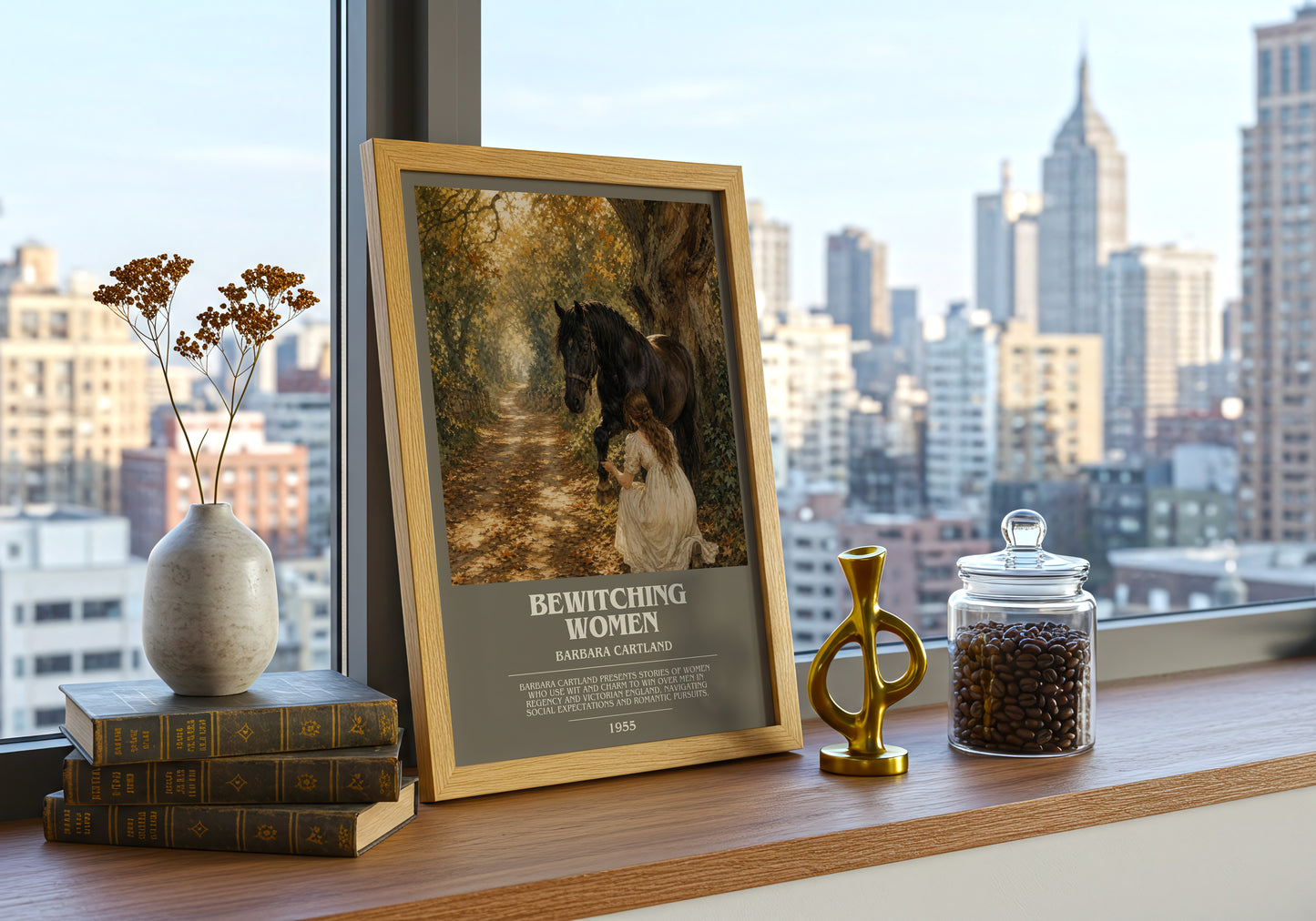 Bewitching Women bookish print framed by window – literary home decor
