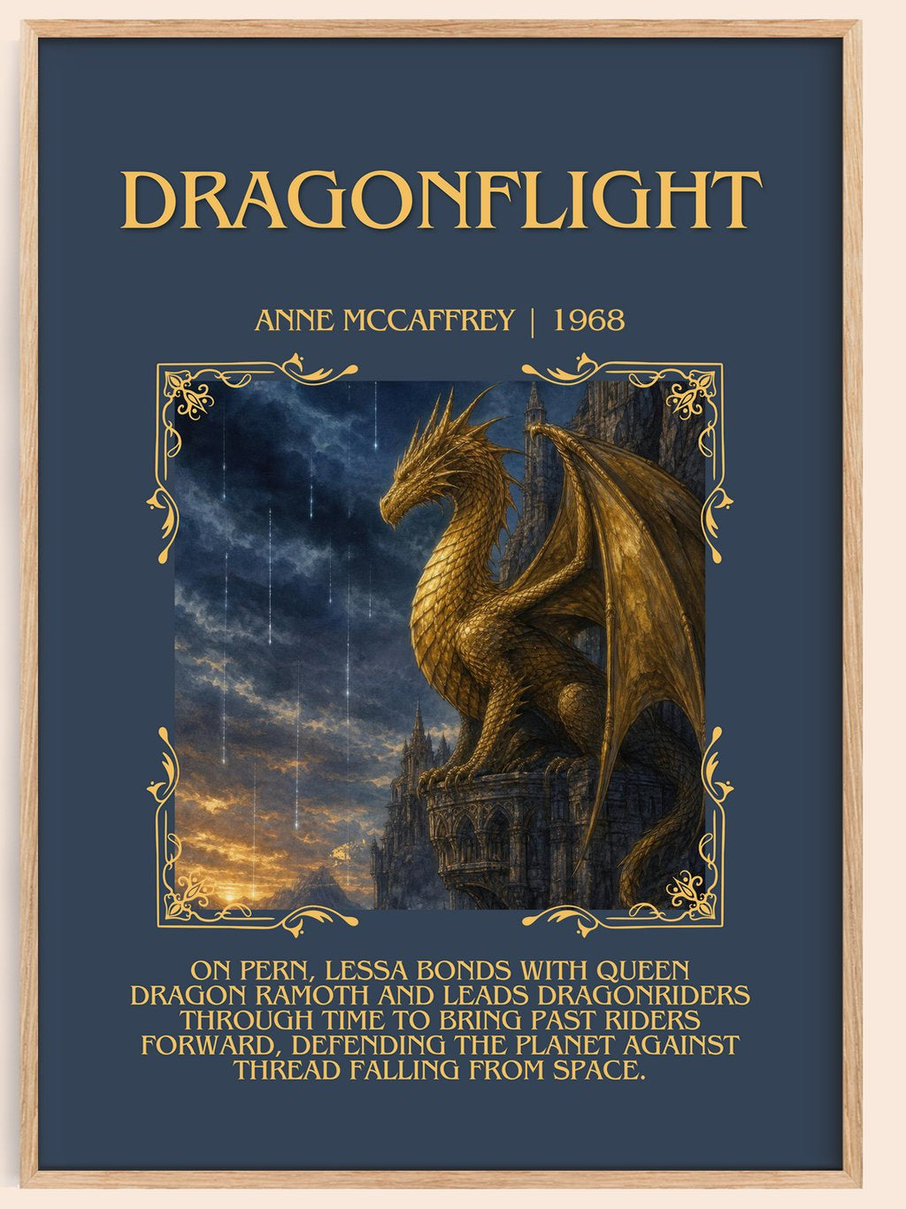 Dragonflight Minimalist Book Poster by Anne McCaffrey – book poster