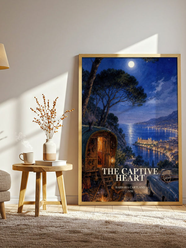 The Captive Heart watercolour print in frame leaning in hallway – romance wall art