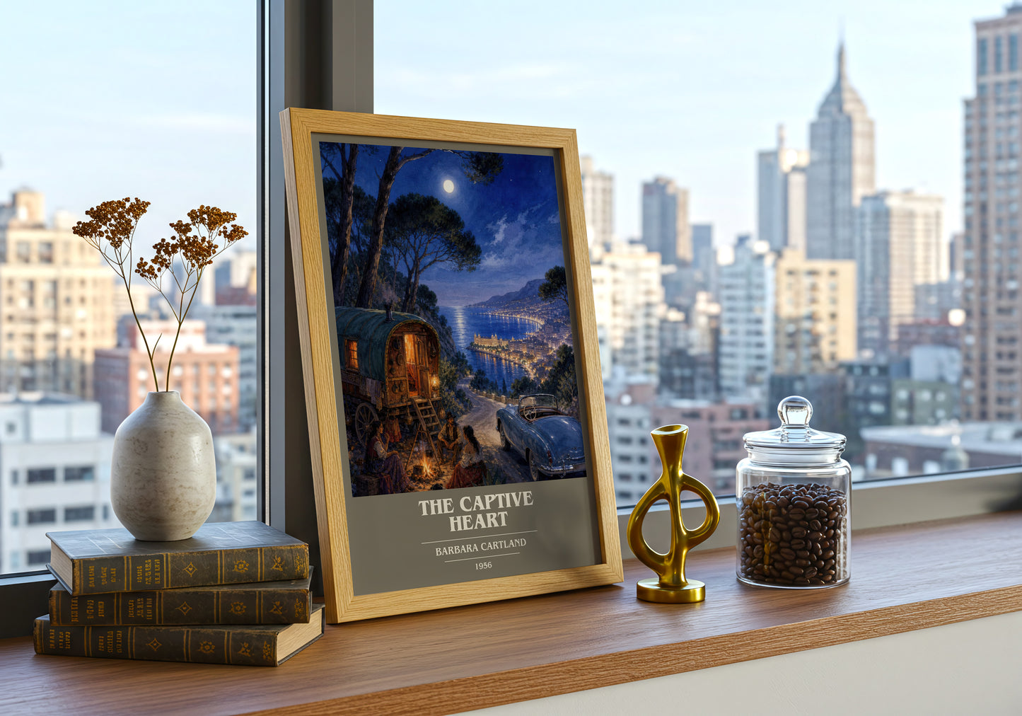 The Captive Heart book cover print framed by window – literary home decor