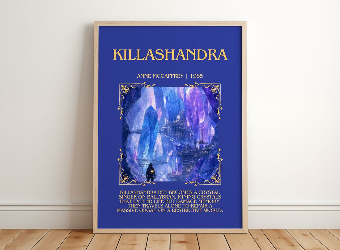 Killashandra Minimalist Book Poster by Anne McCaffrey – framed print leaning on a wooden floor