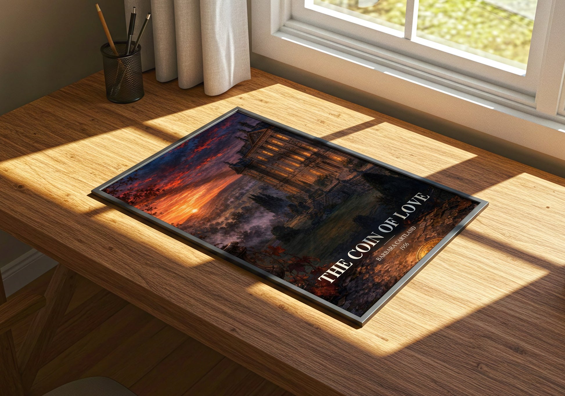 The Coin Of Love watercolour book poster framed on wall – romance wall art