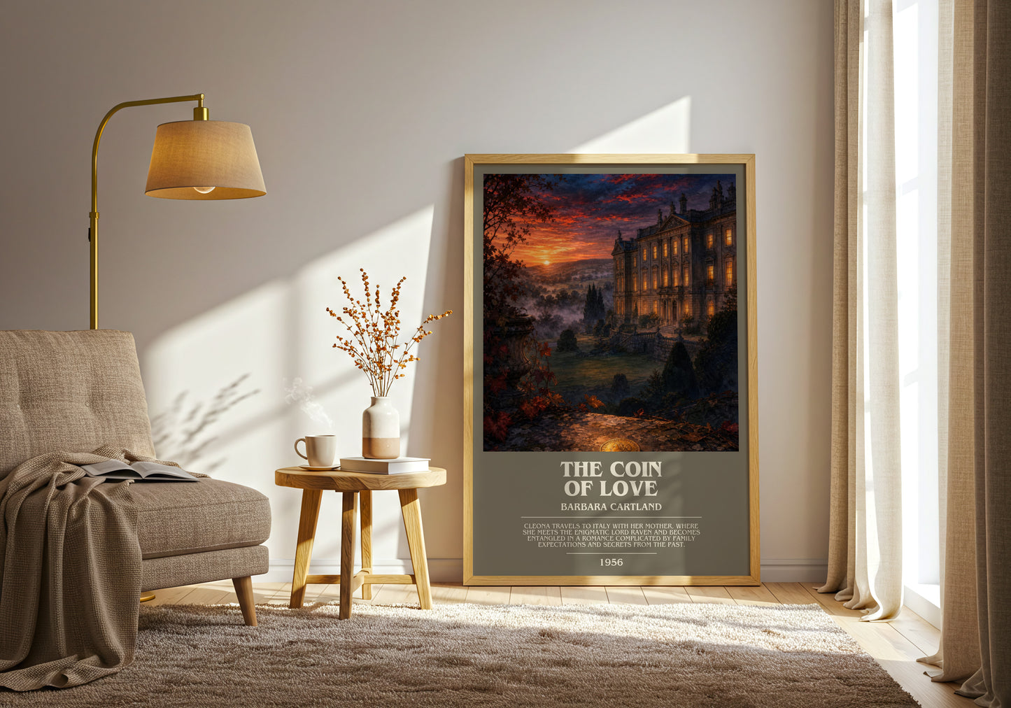 The Coin Of Love bookish print on bookshelf – Barbara Cartland fan gift