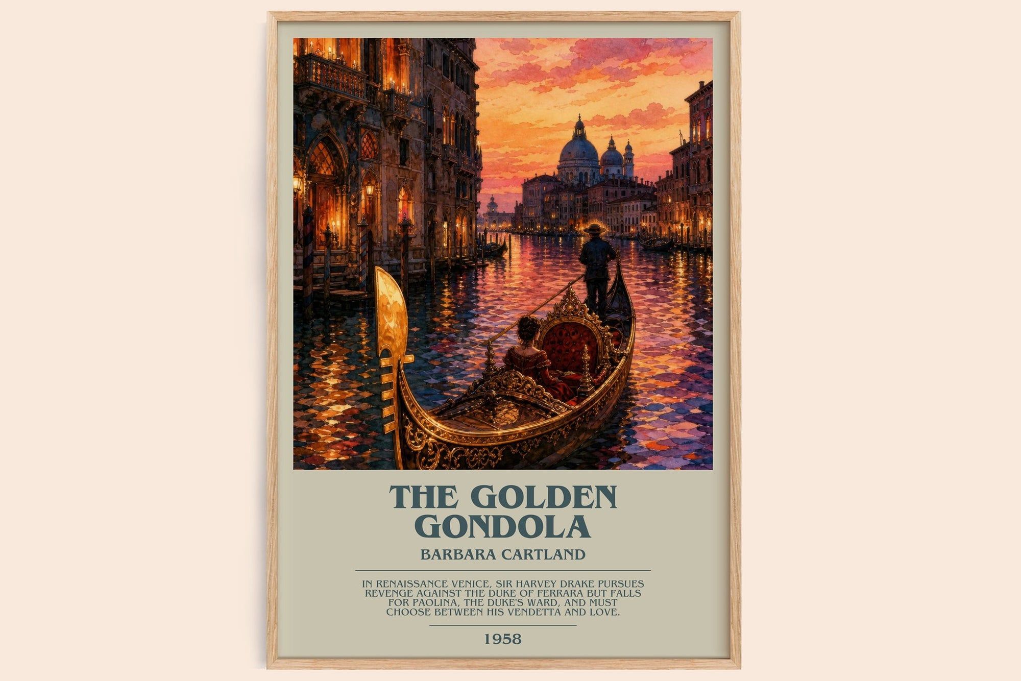 The Golden Gondola bookish book poster by Barbara Cartland – framed literary art print