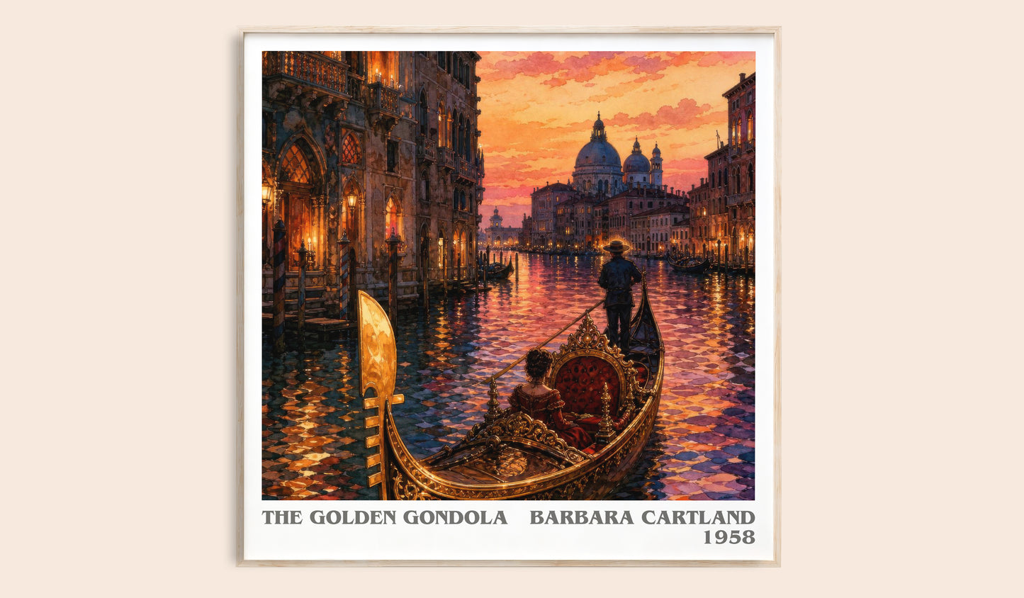 The Golden Gondola literary book poster by Barbara Cartland – framed literary art print