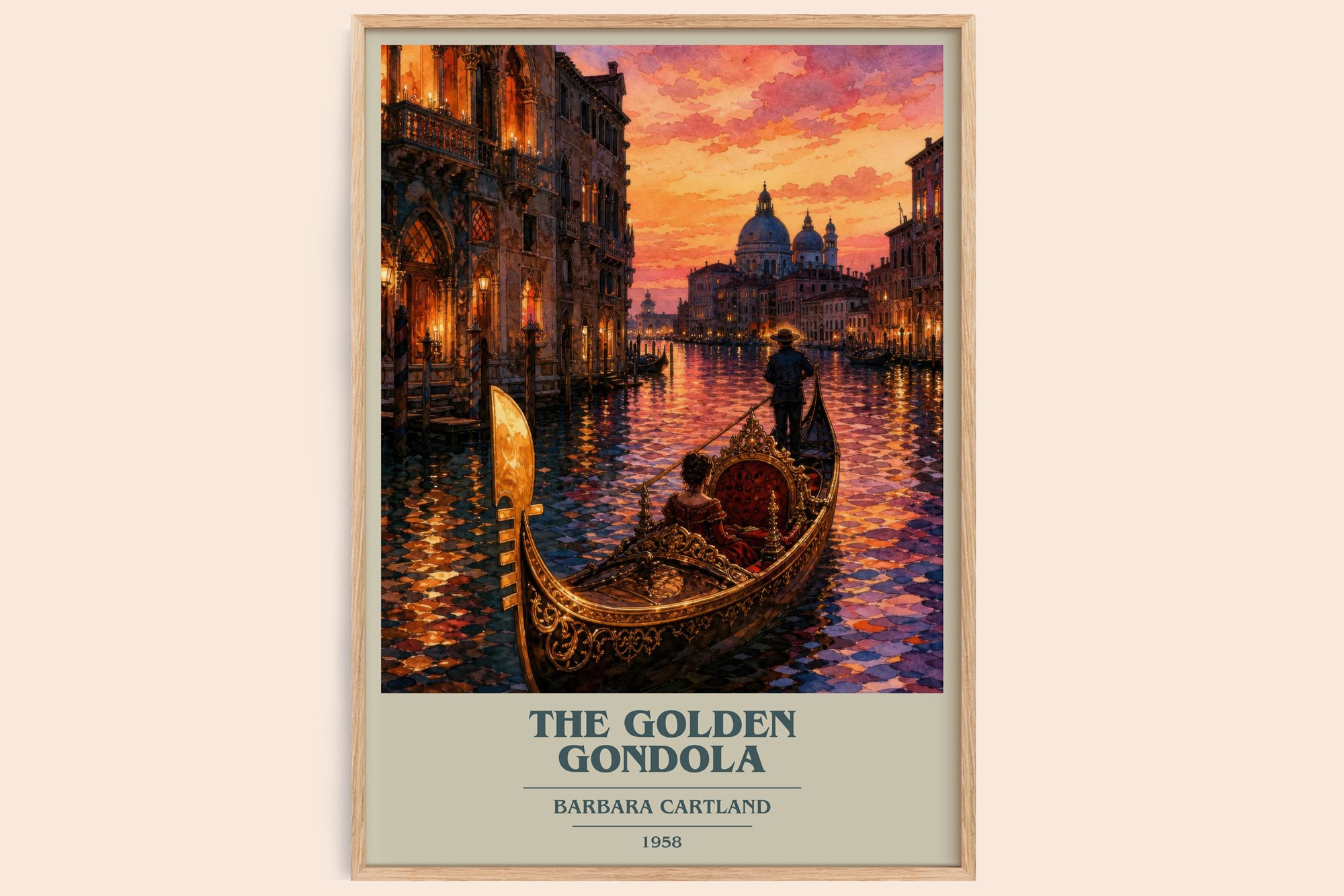 The Golden Gondola book cover book poster by Barbara Cartland – framed literary art print