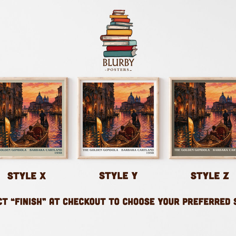 The Golden Gondola literary print in frame leaning in hallway – historical fiction wall art