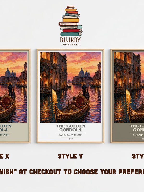 The Golden Gondola book cover print in frame leaning in hallway – historical fiction wall art