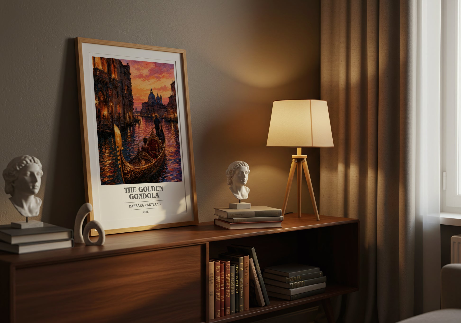 The Golden Gondola book cover book poster framed on wall – historical fiction wall art