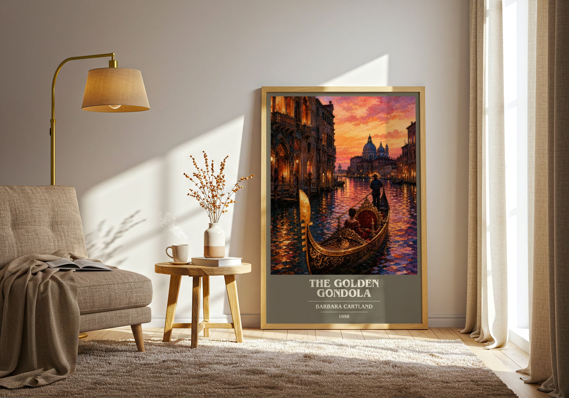 The Golden Gondola book cover print on bookshelf – Barbara Cartland fan gift