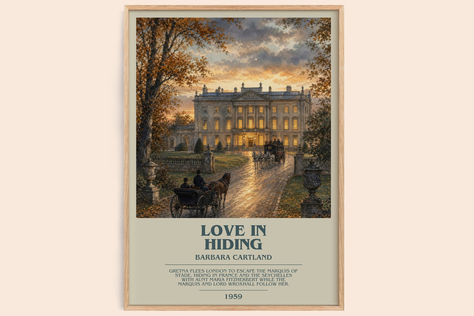 Love In Hiding bookish book poster by Barbara Cartland – framed literary art print