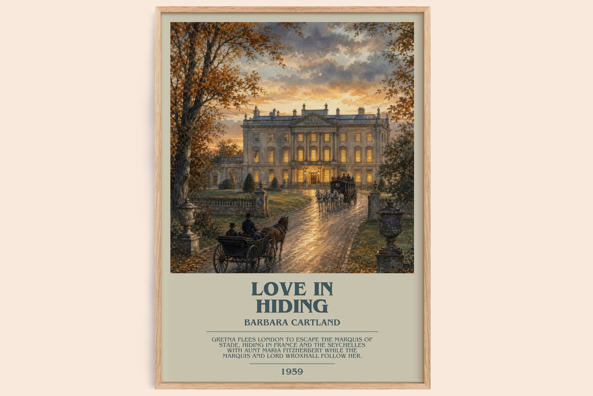 Love In Hiding bookish book poster by Barbara Cartland – framed literary art print